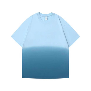 Europa stati uniti 250g t-shirt sfumata sfumata a collo largo maniche corte 100% cotone lavorato a maglia estate personalizzabile - Product Image 3