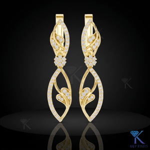 Boucles d'oreilles clous de luxe en or massif 14 carats avec diamants de laboratoire ronds brillants et motif floral, fermoirs à vis sécurisés, pour mariage - Product Image 1