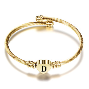 Bracelet Cœur en Câble Plaqué Or 18K pour Femme, Bijou Cadeau, Bracelet Breloque Initiale Lettre A - Product Image 5