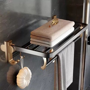 Juego de Accesorios de Baño Modernos de Pared en Negro y Dorado con <span class=keywords><strong>Toallero</strong></span> de Aluminio y Diseño Metálico Montado en la Pared - Product Image 5
