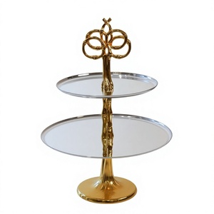<b>Two</b> <b>Tier</b> Round <b>Cake</b> <b>Stand</b> With Gold Branch Design Metal Dessert Display Glam Style Party Serving Tray - Product Image 1