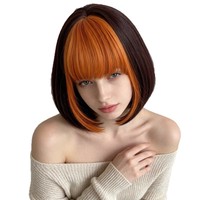 Perruque courte pour femme, coupe bob, avec frange droite et frange aérienne, en soie mate, avec bonnet en maille, fabriquée à la machine