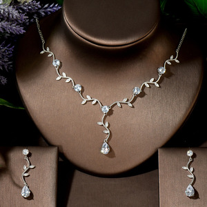 HIBRIDE Bijoux Cubic Zircon Branch African Bridal Wedding Jewelry Set for Women Teardrop Earrings Necklace Christmas Gift N-1423 - Product Image 2