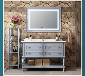 ตู้ห้องน้ำแบบแขวนผนังสไตล์อเมริกัน ทำจากไม้อัดเอ็มดีเอฟเคลือบเงา พร้อมตู้กระจกอัจฉริยะติดผนัง ไฟ LED แถบแสง เหมาะสำหรับอพาร์ตเมนต์ - Product Image 4