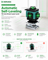 Niveau laser rotatif DERUIDA avec récepteur, pour l'agriculture, nivellement de terrain, 16 lignes 3D, auto-nivelant 360°, extérieur