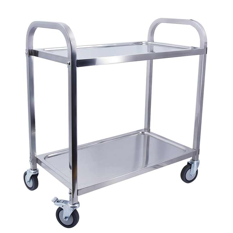 Uni-silencioso de 150kgs, utilitário de aço inoxidável, cart 2-tier, que serve, escultura com rodas, prateleira de armazenamento de coleta com travamento ST150R-T2-D