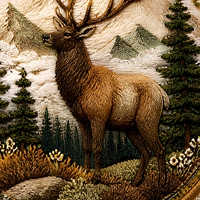 Patch brodé 3D rond en relief, motif cerf, forêt, montagne, badge thermocollant pour vêtements