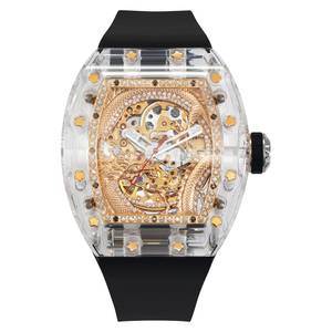 Montre mécanique tourbillon en forme de baril, design squelette dragon, bracelet en fluororubber de luxe, cadran à aiguilles automatique pour homme - Product Image 3