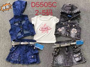Set in Denim per Bambine Modello YQ312 da 10,45 Dollari, Taglia 2-5 Anni, 3 Pezzi con Maniche Corte, Vendita all'Ingrosso, Foto Reali - Product Image 4