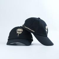 Casquette de baseball vintage en coton noir avec broderie florale, logo personnalisé, motif chrysanthème rétro, unisexe