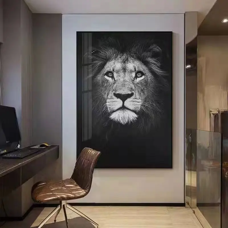 Custom Designs black white animal Modern Painting Lions Wall Art animal Crystal Porcelain Painting for home living room decor