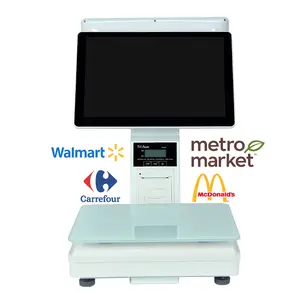 Popular 15.6 inch+14 inch pos systems dual screen all in one scanner printer machine with scale weight for supermarket