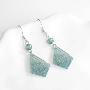 Natural <b>emerald</b> blue water hollow ancient-style earrings, ancient-style S925 silver ice-grade jadeite women's earrings - Product Image 1