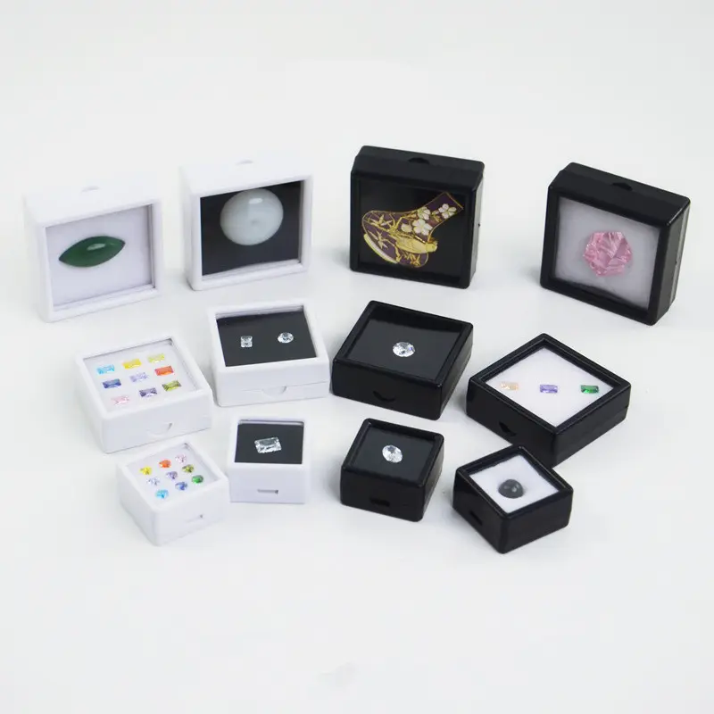 China Wholesale Acrylic Square Colorful Treasure Gem Bare Stone Plastic Transparent Ring Diamond Display Showcase