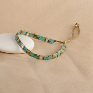 Pulsera de Cuentas de Vidrio Cuadradas Coloridas, Ajustable y Apilable, para Mujer, Joyería Bohemia de Moda, Pulsera de Cuentas Planas Tila - Product Image 5