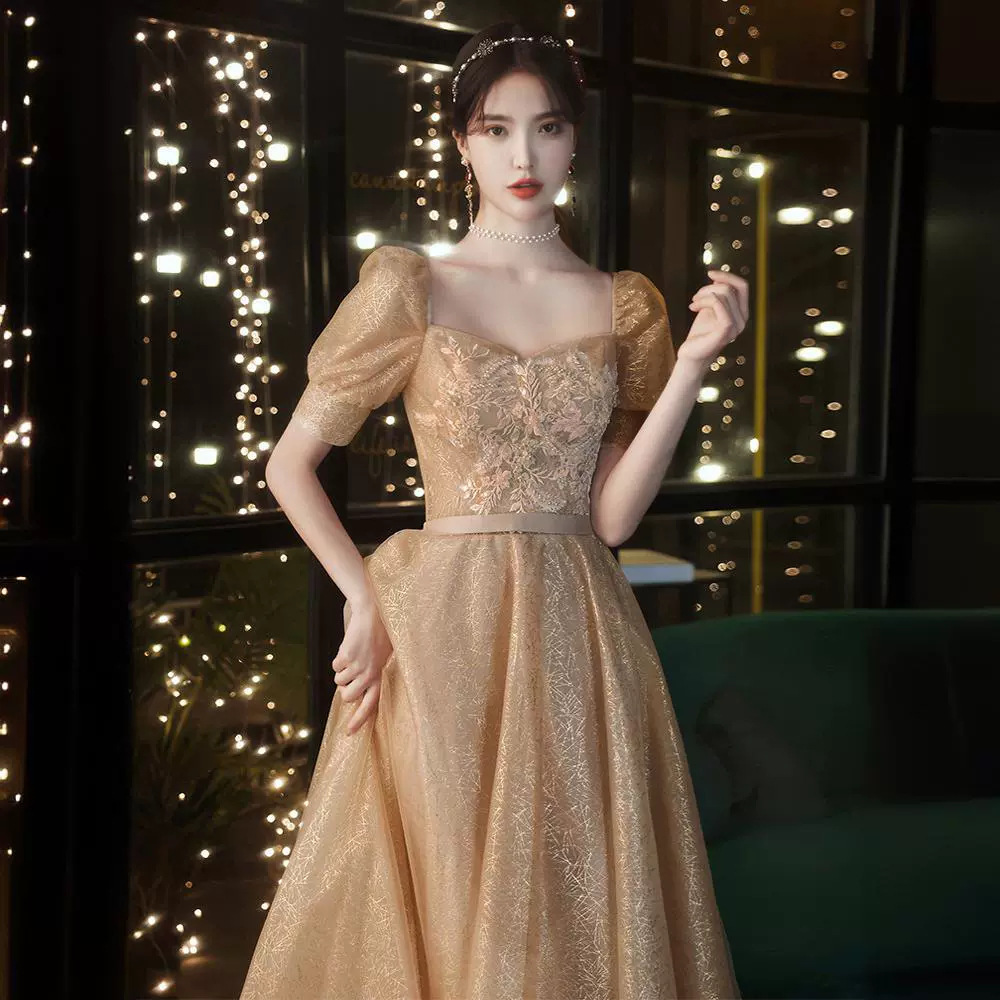 white christmas dresses Gold Bridesmaid Dress,Bridesmaid Dress with Slit,Full Length Bridesmaid Dress,BD00087, US4 / Gold main image 0