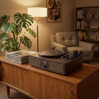 Tourne-disque classique antique brun foncé avec Bluetooth sans fil pour les amateurs de musique, cadeau, 3 vitesses, **lecteur de disques vinyles**