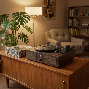 Tourne-disque classique antique brun foncé avec Bluetooth sans fil pour les amateurs de musique, cadeau, 3 vitesses, **lecteur de disques vinyles** - Product Image 2