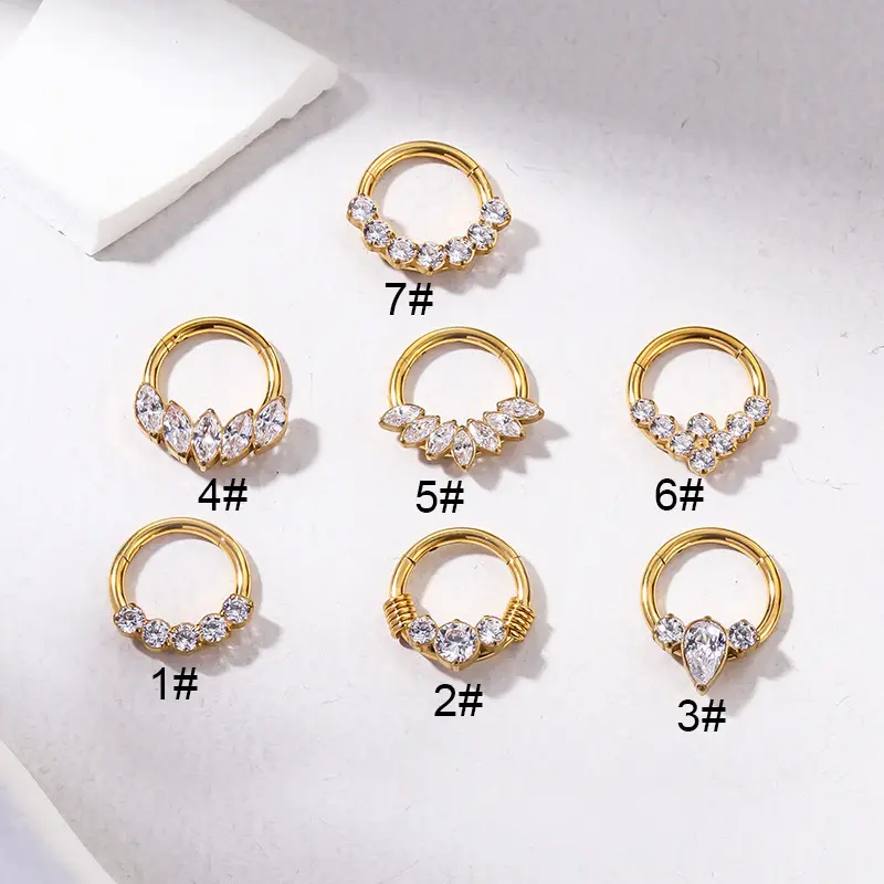 G23 Titanium CZ Flower Round hinged segment clicker ring septum ASTMF136 18K Gold Plated nez rings body piercing jewelry