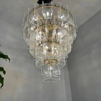 Lustre moderne de luxe Berlin en laiton massif avec verre texturé transparent, luminaire suspendu pour salon, escalier, éclairage intérieur