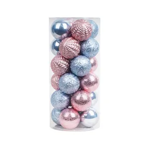 China factory supply high end luxury party hanging products custom pink blue glitter christmas bauble ball ornament with design