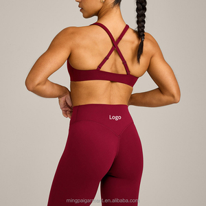 Ensembles de sport sans couture personnalisés pour femmes, grandes tailles, avec leggings taille haute et détails croisés, tenues de sport et de gym - Product Image 2