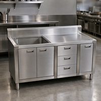 Meuble sous évier de cuisine en acier inoxydable 304 avec tiroirs de rangement, évier simple et crédence, pour usage commercial en restaurant