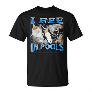 Camiseta con gráfico de meme de gato I Pee In Pools, negra, unisex, para adultos, cuello redondo, manga corta, impresión digital - Product Image 3
