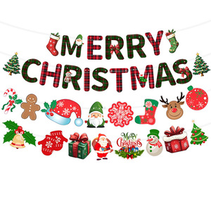 Merry Christmas Letter Banners <b>Paper</b> Garlands <b>Wall</b> Hanging Decorations For Holiday Party Traditional Style - Product Image 5