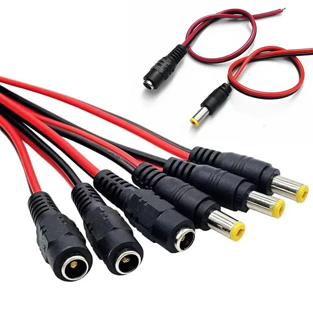 12V DC Connectors Male Female Jack Cable Wire Line Adapter Plug Power Supply 55*21mm Black Red