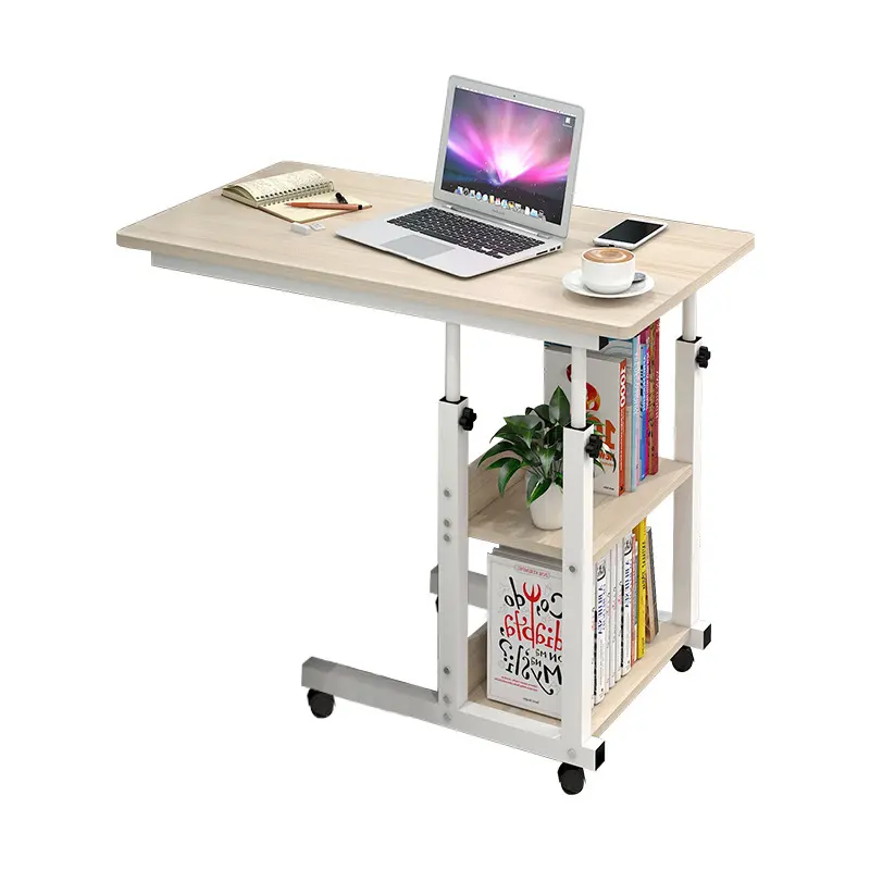 WEJUMP Meja Komputer Praktis, Meja Kerja Pojok Tempat Tidur Dapat Digerakkan Ukuran Ruangan untuk Game Kantor dengan Rak Buku