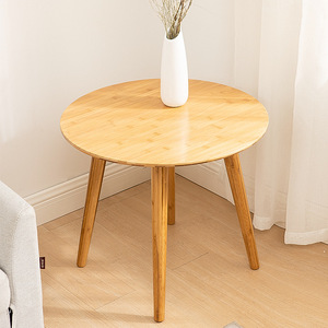 Mesa de Centro Redonda de Estilo Nórdico con Tapa de Madera y Acabado Barnizado, Mesa Auxiliar para Sala de Estar, Diseño Moderno y Pequeño - Product Image 1