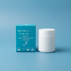 Bodily Cream Jar With Box 100g Round <b>Glass</b> <b>Container</b> White Lid Blue Packaging Cosmetic Storage Bottle For Face Care - Product Image 1