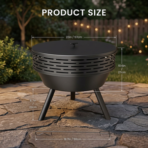 Modern Steel <b>Fire</b> <b>Pit</b> with Cooking Grate and Spark Screen <b>Portable</b> Outdoor BBQ Freestanding Wood Burning Design - Product Image 2