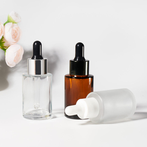 Ready Stock Flat Shoulder Round Glass <b>Bottles</b> 20ml 4oz <b>Amber</b> Serum Oil Vessels Black Lid Silk Screen Printed for Storage Display - Product Image 1