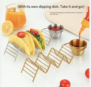 Soporte Moderno para Tacos Mexicanos <span class=keywords><strong>de</strong></span> Acero Inoxidable con Portavasos Individual y Porta Salsas, Apto para Alimentos, Reciclable, para Fiestas - Product Image 4