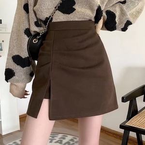 กระโปรงไหมพรมไซส์ใหญ่สำหรับสาวอวบ ทรงเอ สไตล์ฤดูใบไม้ร่วง-ฤดูหนาว ผ่าข้าง เอวสูง จับจีบ กระโปรงทรงเอไลน์ - Product Image 2