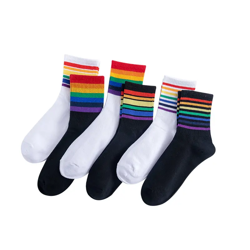 Rainbow socks spring summer socks for women high quantity striped cotton socks