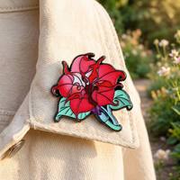 Broche commémorative en émail dur, motif fleur scintillante, imprimée UV, en alliage écologique, épinglette de revers