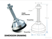 Pieds de nivellement réglables robustes, pied de support de machine chromé avec base en caoutchouc anti-vibration M8 M10 M12 M16