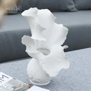 Merlin Living Handmade Artstone White Ceramic Vases Tall Flower Vase For Home Decor Vase Chaozhou Ceramic Factory Wholesale