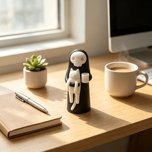Statuetta di Grim Reaper con Gatto Stampata in 3D, Decorazione Gotica da Scrivania, Ornamento Scheletro Bianco e Nero per Casa, Ufficio, Scaffale, Halloween - Product Image 3