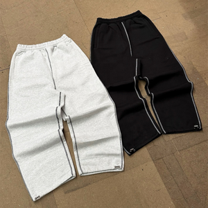 Pantaloni Larghi Personalizzati da <span class=keywords><strong>Uomo</strong></span> con Strisce Cucite Abbinabili, Apertura Gamba Regolabile, OEM, Pantaloni Oversize <span class=keywords><strong>a</strong></span> Gamba Dritta - Product Image 1