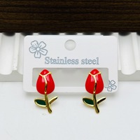 Boucles d'oreilles clous EH132 vintage multicolores en émail, motif fleur de tulipe, en acier inoxydable 316L plaqué or 18 carats, inaltérables et hypoallergéniques