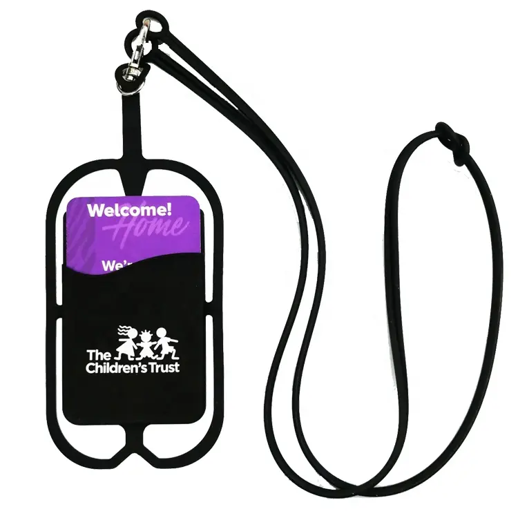 Рекламный Дешевый пользовательский логотип Универсальный силиконовый шнурок для мобильного телефона с карманом для карт