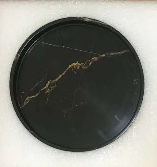 Black Natural Marble Stone Texture Tray Dishes Brunch Food Plate Round for Restaurant Hotel Home Decoration Present Gifts