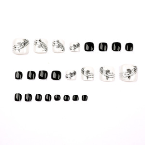 Faux ongles noirs et blancs pour les orteils, amovibles, 24 pièces, vente en gros - Product Image 2