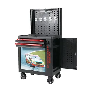 Customized Rolling Tool Cabinet Garage Storage Tool Trolley With Auto-lifting Pegboard