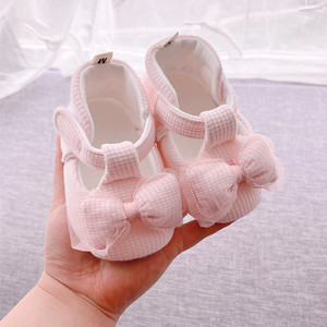 Chaussures de princesse blanches souples pour bébés de 0 à 1 an, avec nœud, pour nouveau-nés, en toile anti-dérapante, à semelle souple, pour les premiers pas - Product Image 1