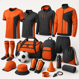 Ensemble d'entraînement de football pour entreprise avec logo personnalisé, t-shirt, short, bouteille d'eau, gants et accessoires de football - Product Image 6